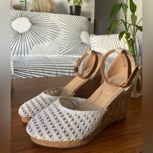White Lace Wedge Sandals